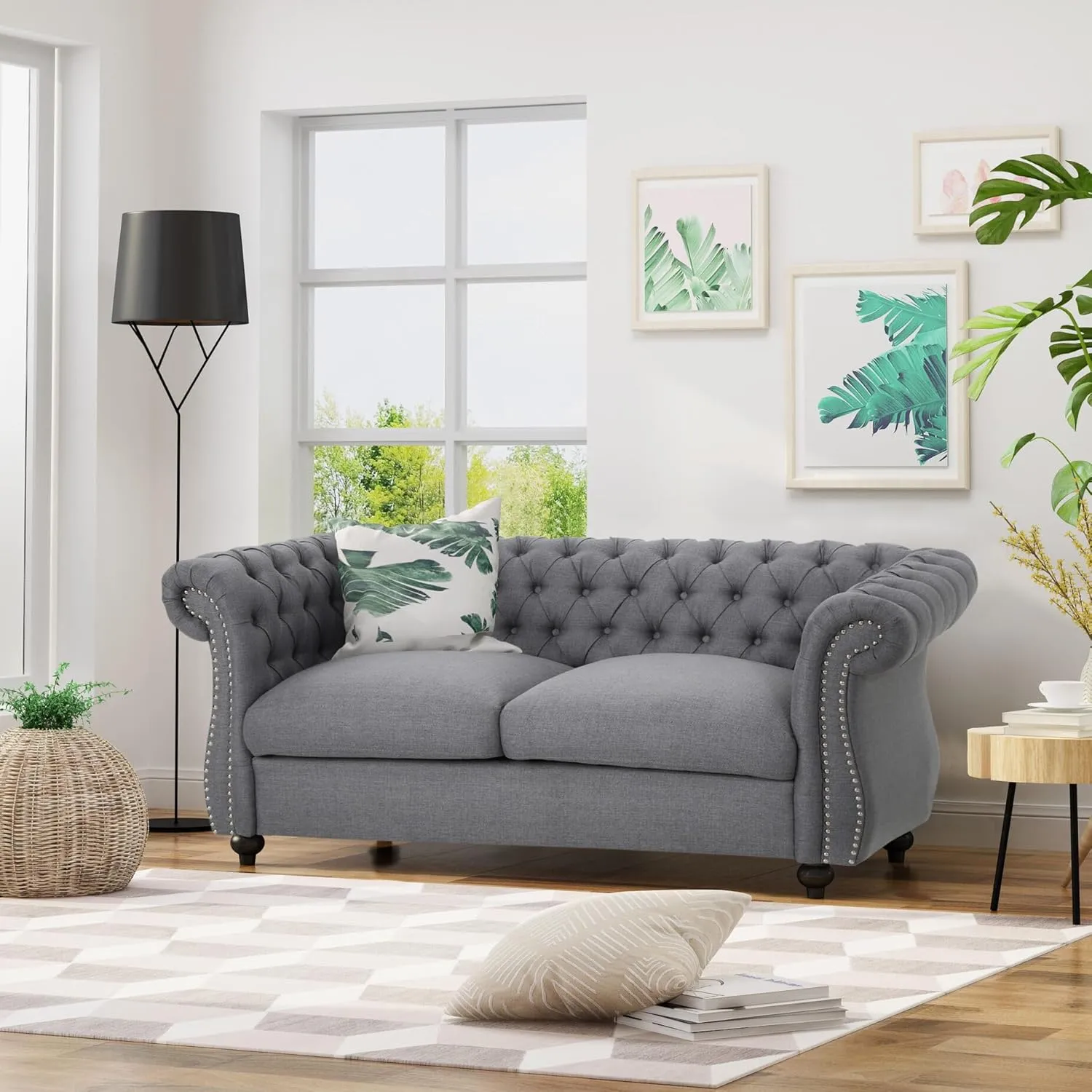 Love Seat Couches, Upholstered Sofa Sleeper Couch with Pillows, Loveseat Sofa for Living Room, Apartment, Office,Apartmen, Dark Gray