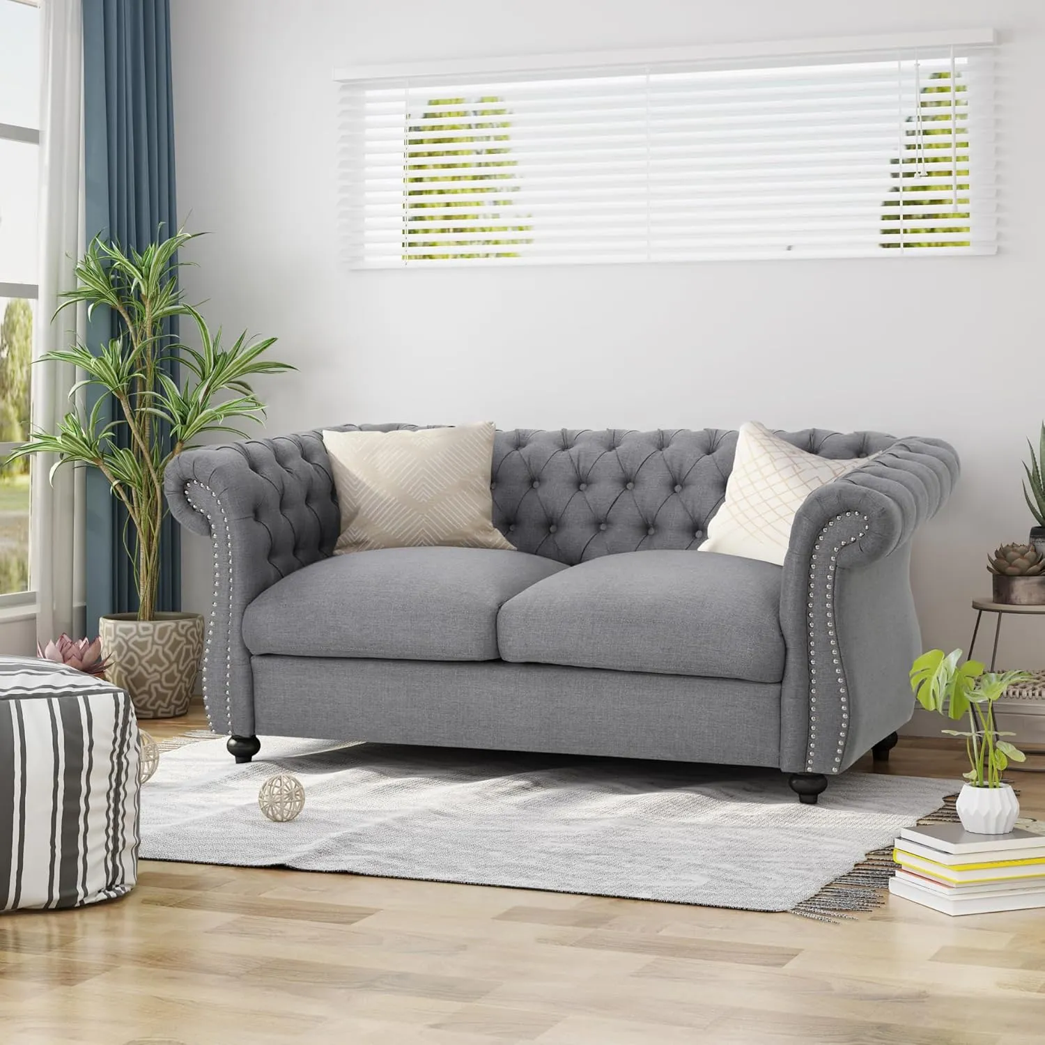Love Seat Couches, Upholstered Sofa Sleeper Couch with Pillows, Loveseat Sofa for Living Room, Apartment, Office,Apartmen, Dark Gray