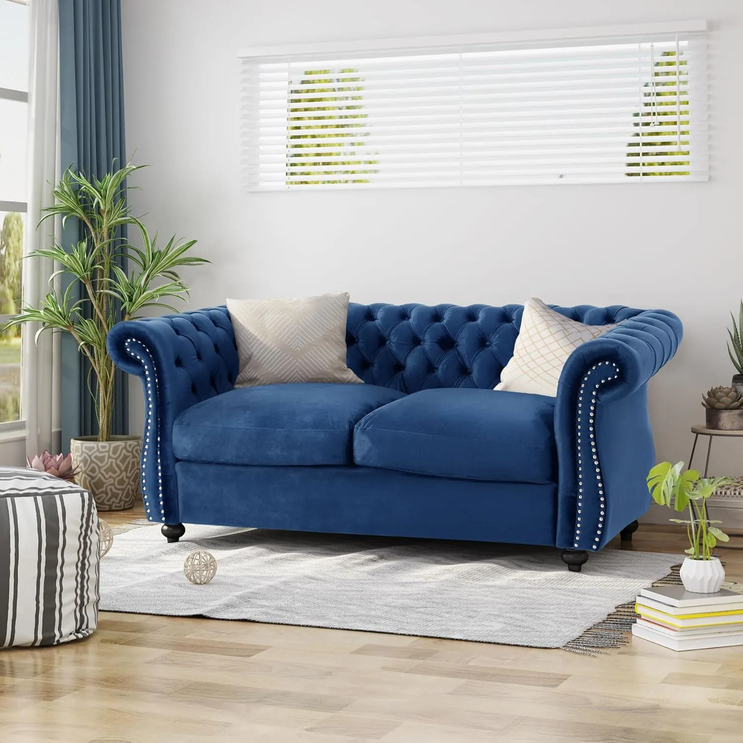 Love Seat Couches, Upholstered Sofa Sleeper Couch with Pillows, Loveseat Sofa for Living Room, Apartment, Office,Apartmen, Navy Blue