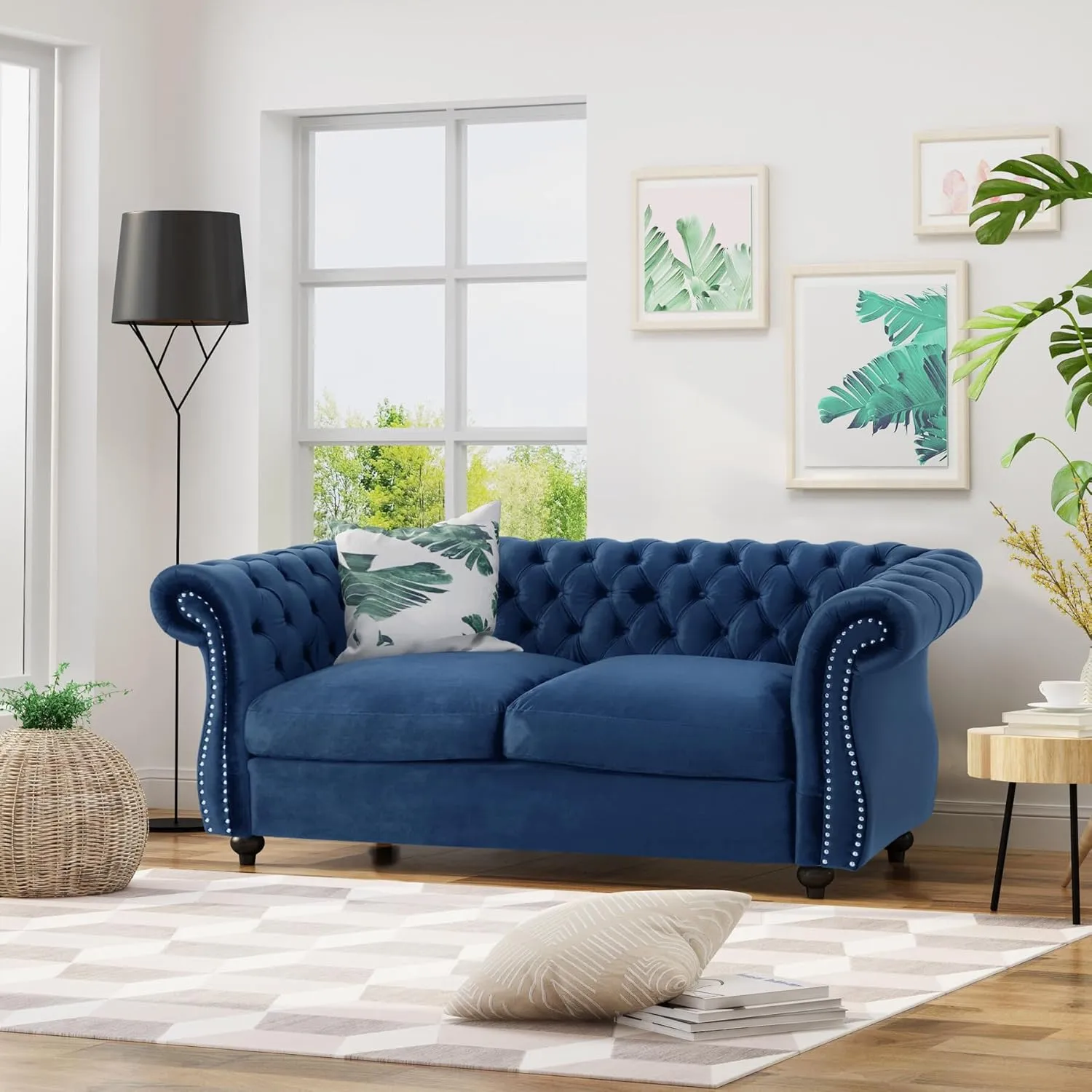 Love Seat Couches, Upholstered Sofa Sleeper Couch with Pillows, Loveseat Sofa for Living Room, Apartment, Office,Apartmen, Navy Blue