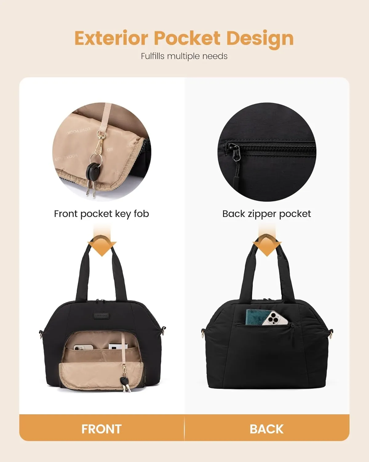 LOVEVOOK Gym Bag for Women 3Pcs Puffer Duffle Bag for Travel Soprt Work Weekender and Overnight Duffel Tote for Carry on Personal Item