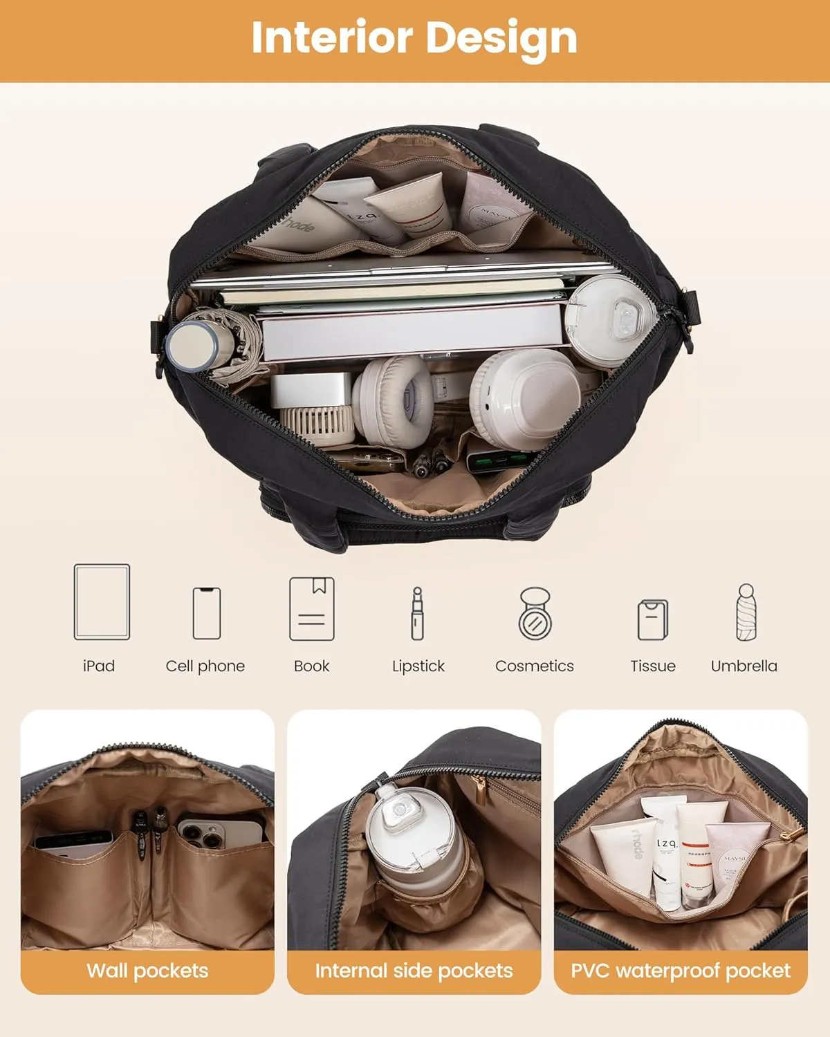 LOVEVOOK Gym Bag for Women 3Pcs Puffer Duffle Bag for Travel Soprt Work Weekender and Overnight Duffel Tote for Carry on Personal Item