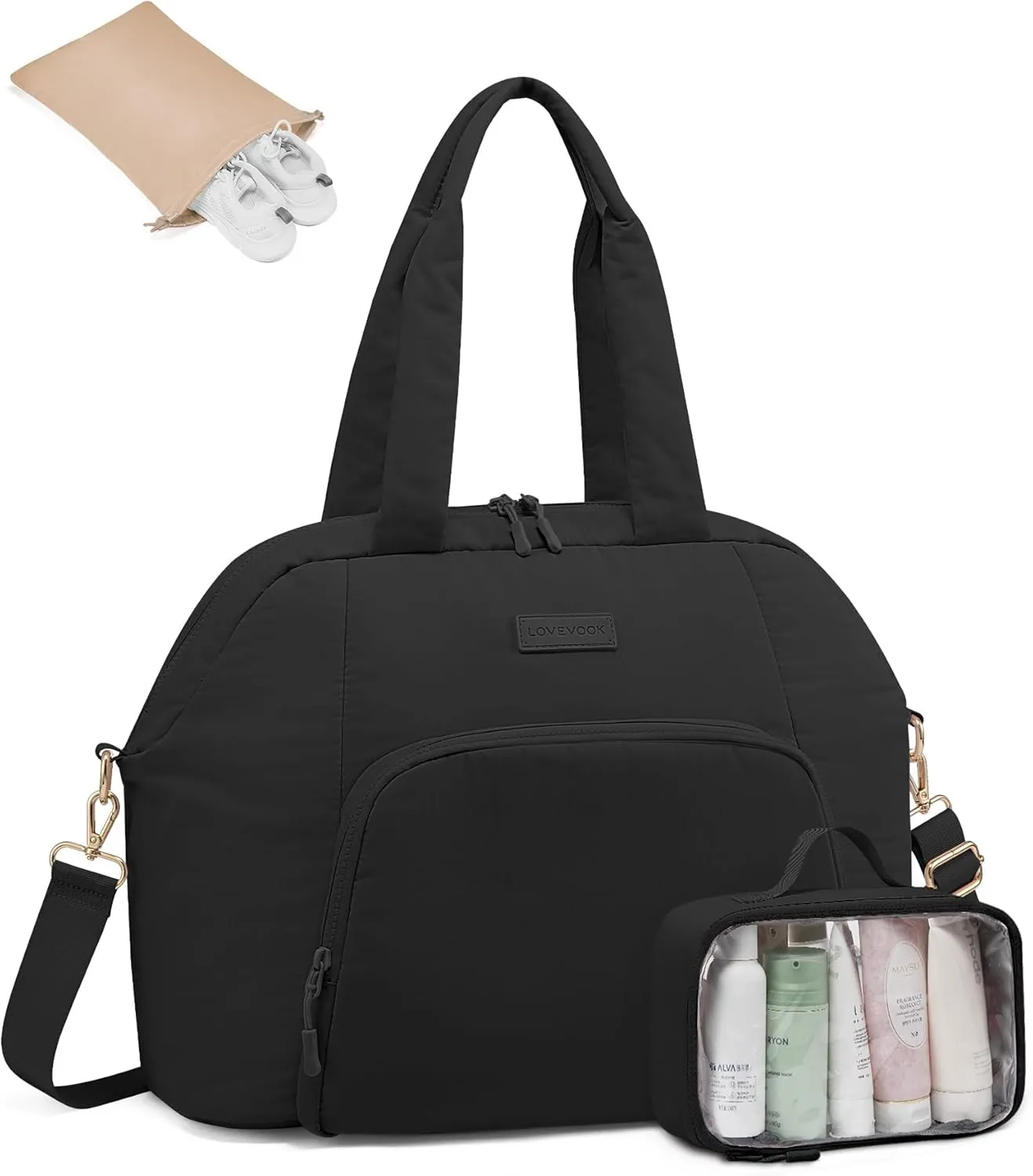 LOVEVOOK Gym Bag for Women 3Pcs Puffer Duffle Bag for Travel Soprt Work Weekender and Overnight Duffel Tote for Carry on Personal Item
