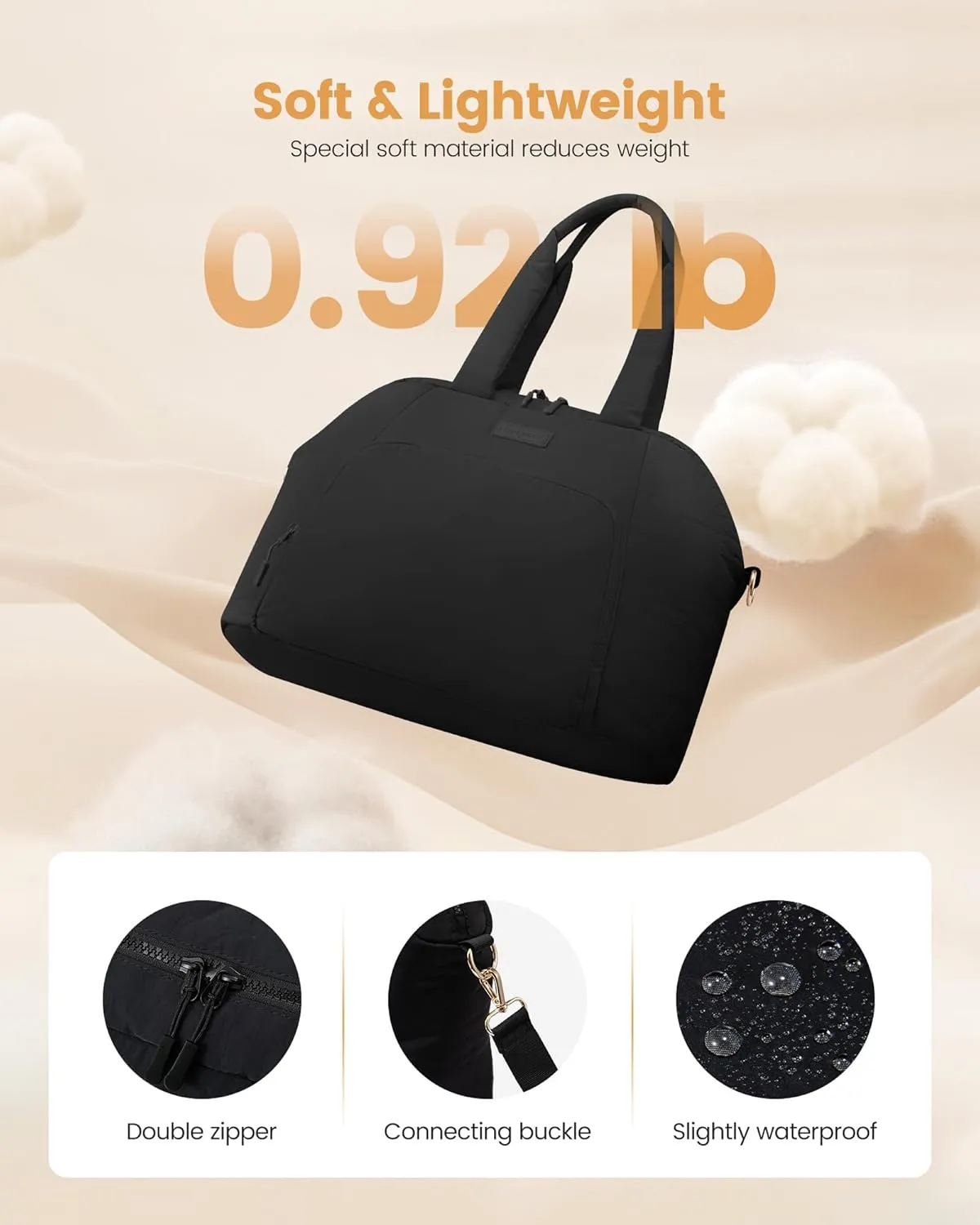 LOVEVOOK Gym Bag for Women 3Pcs Puffer Duffle Bag for Travel Soprt Work Weekender and Overnight Duffel Tote for Carry on Personal Item