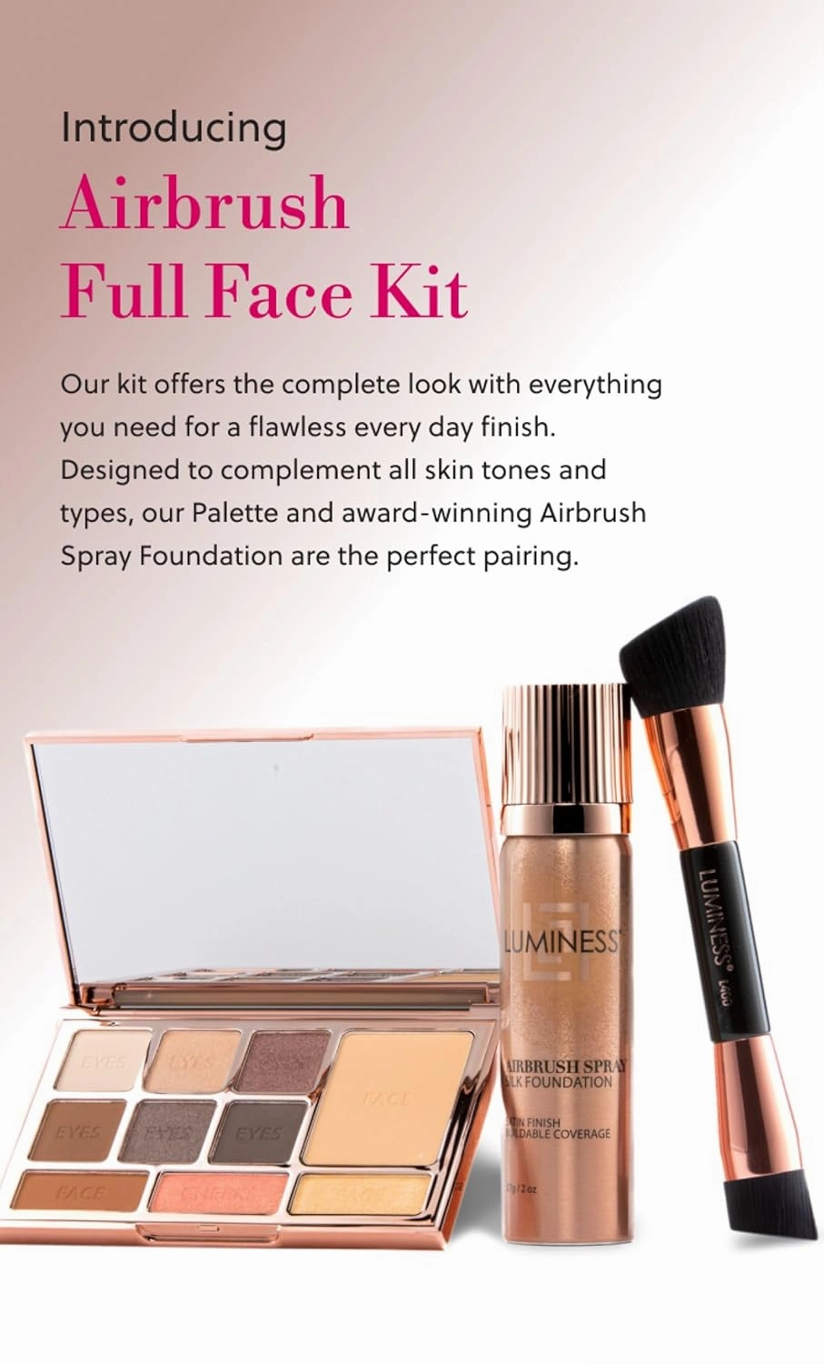 LUMINESS Complete Makeup Kit - Includes Face Palette, Airbrush Foundation, Primer and Brush - Silky, Long-Wearing, Easy to Blend, Perfect Makeup for Older Women, 4-PC Make Up Set (07 - Warm)