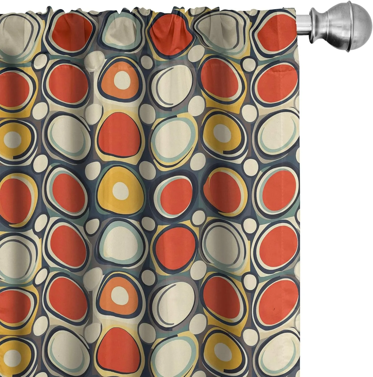 Lunarable Geometric Curtains, 90s Hippie Colors of Groovy Rounds and Circles with Funky Art Disco, Window Treatments 2 Panel Set for Living Room Bedroom, Pair of - 28" x 63", Vermilion Apricot Grey