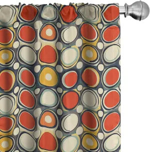 Lunarable Geometric Curtains, 90s Hippie Colors of Groovy Rounds and Circles with Funky Art Disco, Window Treatments 2 Panel Set for Living Room Bedroom, Pair of - 28" x 63", Vermilion Apricot Grey