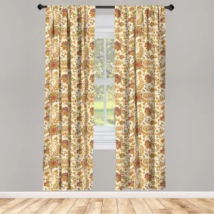 Lunarable Jacobean Window Curtain Panels 4 Pack, Classical Victorian Floral Arrangement Vintage Abstract Foliage with Hearts Love, Lightweight Set with Rod Pocket, 4 Panels of - 28"x95", Multicolor