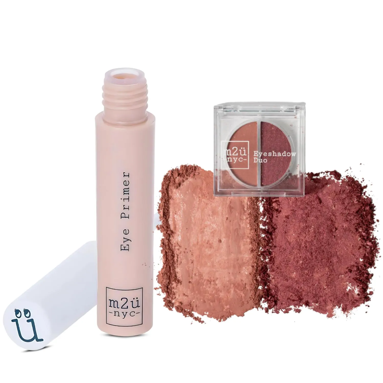 M2U NYC Hydrating Eye Primer & (Pink & Rose Red) Eyeshadow Duo - Red Hook- Vegan & Cruelty Free Eye Makeup Set for Women