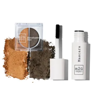 M2U NYC Mini Mascara & (Green & Gold) Eyeshadow Duo Set - Smudge-Proof, Cruelty Free & Vegan Eye Makeup Set For Women