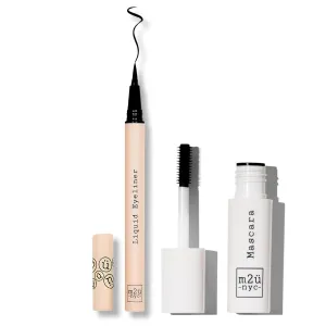M2U NYC Mini Mascara & Liquid Eyeliner Pen - Smudge-Proof & Waterproof, Vegan Makeup Bundle for Women
