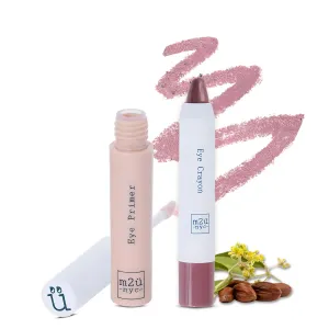 M2U NYC Under Eye Primer & (Burgundy) Glitter Eyeshadow Stick - Crease-Proof Eyeshadow Finish - Vegan Makeup Bundle for Women