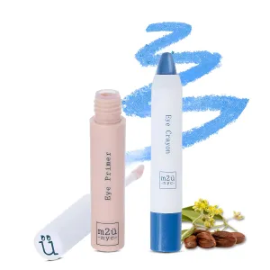 M2U NYC Under Eye Primer & (Electric Blue) Glitter Eyeshadow Stick - Crease-Proof Eyeshadow Finish - Vegan Makeup Bundle for Women