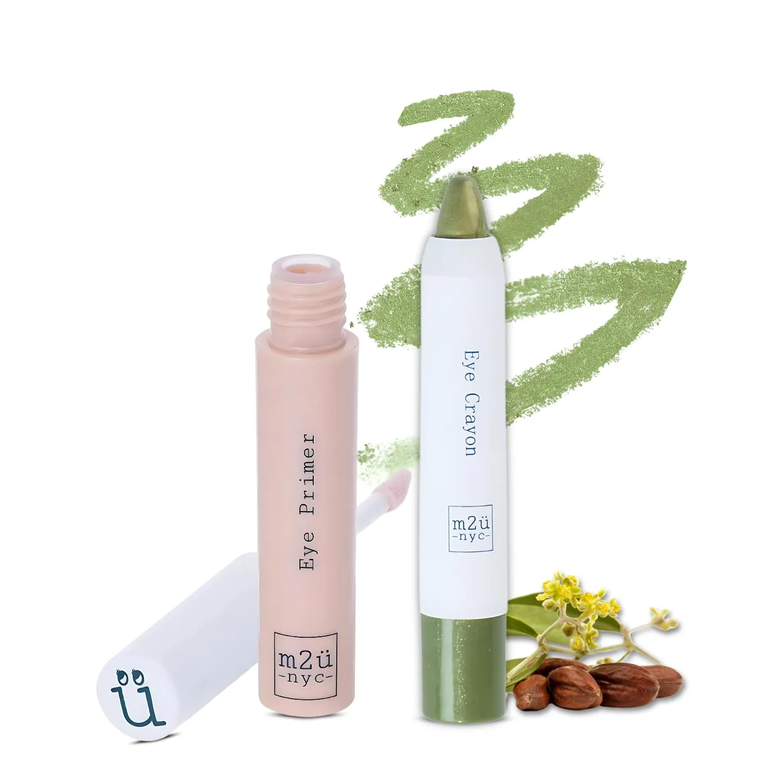 M2U NYC Under Eye Primer & (Greenwich) Glitter Eyeshadow Stick - Crease-Proof Eyeshadow Finish - Vegan Makeup Bundle for Women