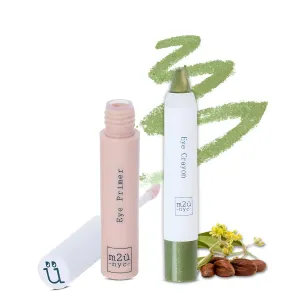 M2U NYC Under Eye Primer & (Greenwich) Glitter Eyeshadow Stick - Crease-Proof Eyeshadow Finish - Vegan Makeup Bundle for Women