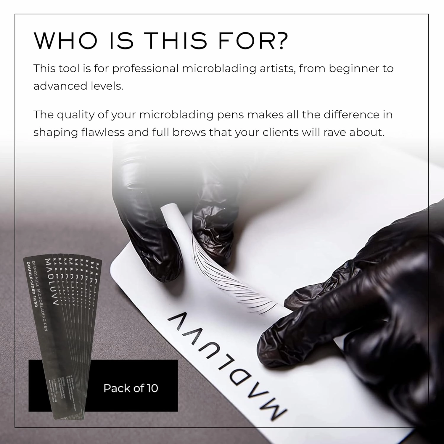 MADLUVVV 2-in-1 Micro Brow Sterile Pen for Professional Brow Artistry, Premium Micro Hair Strokes & Shading, Disposable Double Sided Pens for Eyebrow Ink - #12/5R