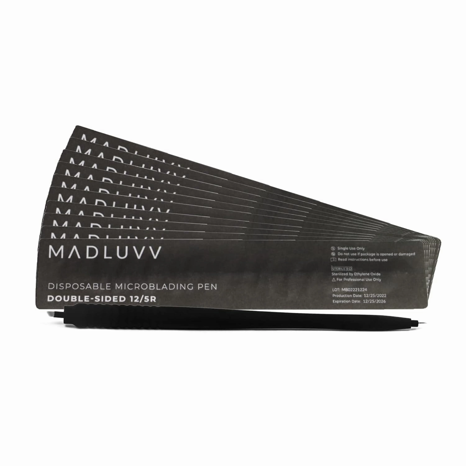 MADLUVVV 2-in-1 Micro Brow Sterile Pen for Professional Brow Artistry, Premium Micro Hair Strokes & Shading, Disposable Double Sided Pens for Eyebrow Ink - #12/5R