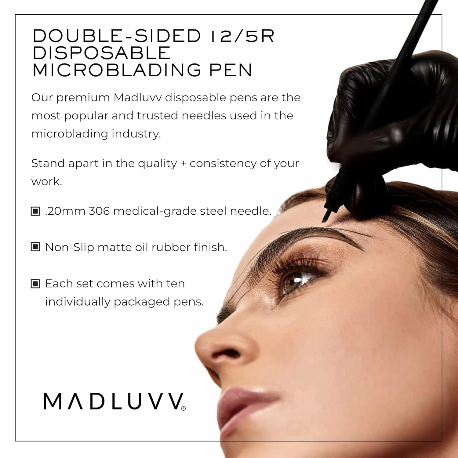 MADLUVVV 2-in-1 Micro Brow Sterile Pen for Professional Brow Artistry, Premium Micro Hair Strokes & Shading, Disposable Double Sided Pens for Eyebrow Ink - #12/5R