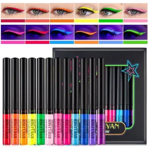 MAEPEOR 12 Color Matte Liquid Eyeliner Set Smooth Pigmented Colorful Eyeliner Pen Waterproof Smudgeproof Long Lasting Eyeliner Makeup Gift Kit for Women and Girls (Set 03)