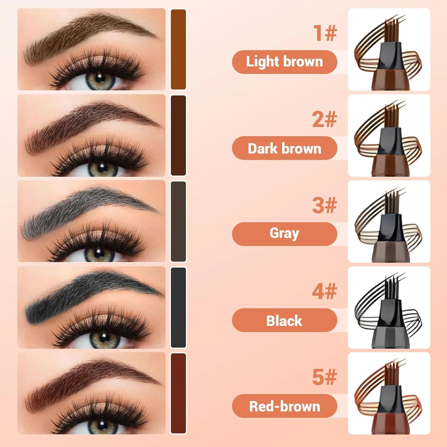 Magic Eyebrow Pencil, 2025 Upgraded Eyebrow Contouring Pen Waterproof Microblading Eyebrow Pencil Contouring Pen 4 Tipped Precise Brow Pens, for Natural Eyebrow Makeup (3# reddish brown)
