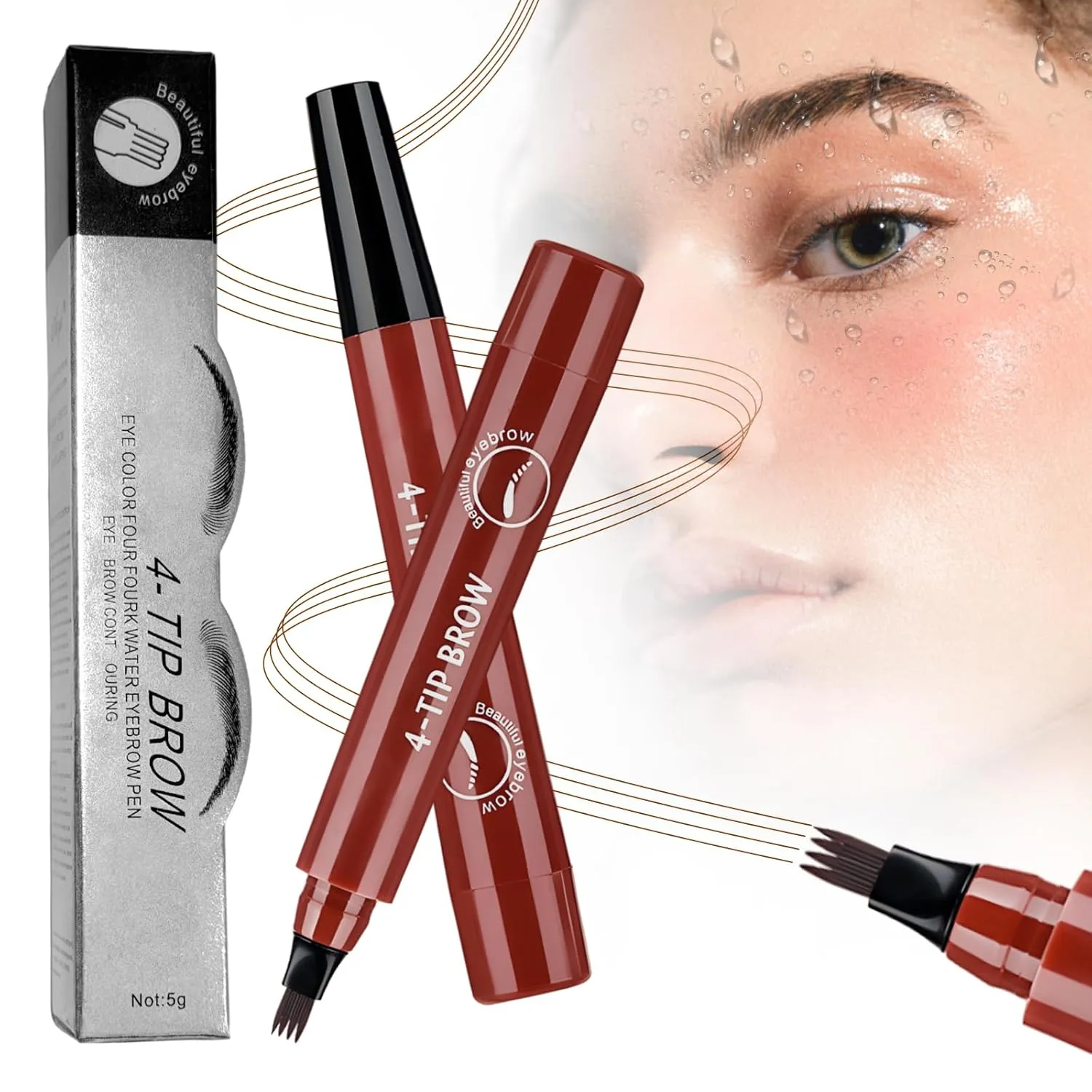 Magic Eyebrow Pencil, 2025 Upgraded Eyebrow Contouring Pen Waterproof Microblading Eyebrow Pencil Contouring Pen 4 Tipped Precise Brow Pens, for Natural Eyebrow Makeup (3# reddish brown)