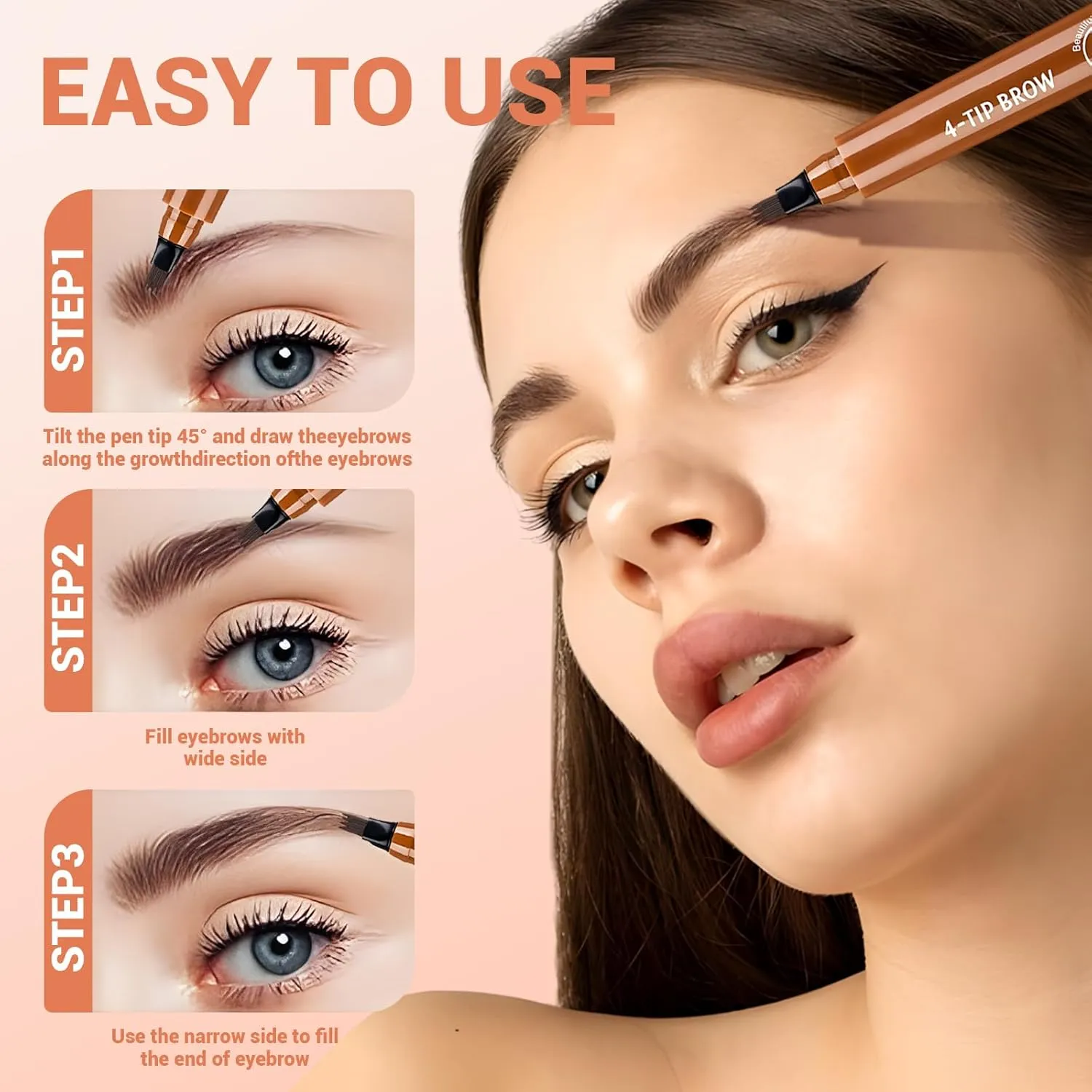 Magic Eyebrow Pencil, 2025 Upgraded Eyebrow Contouring Pen Waterproof Microblading Eyebrow Pencil Contouring Pen 4 Tipped Precise Brow Pens, for Natural Eyebrow Makeup (5# smoke gray)