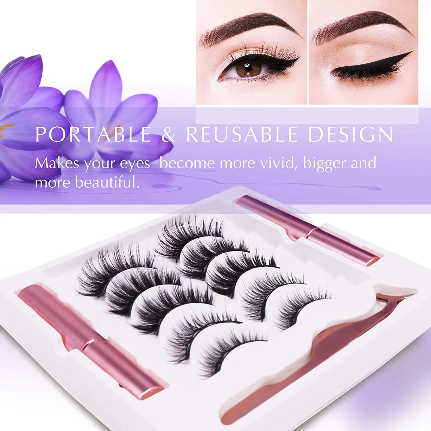 Magnetic Eyelashes with Applicator: 5 Pairs Reusable Natural & Glam Lashes, Lightweight Magnetic Liner, Beginner-Friendly, No Glue Needed, Waterproof & Cruelty-Free