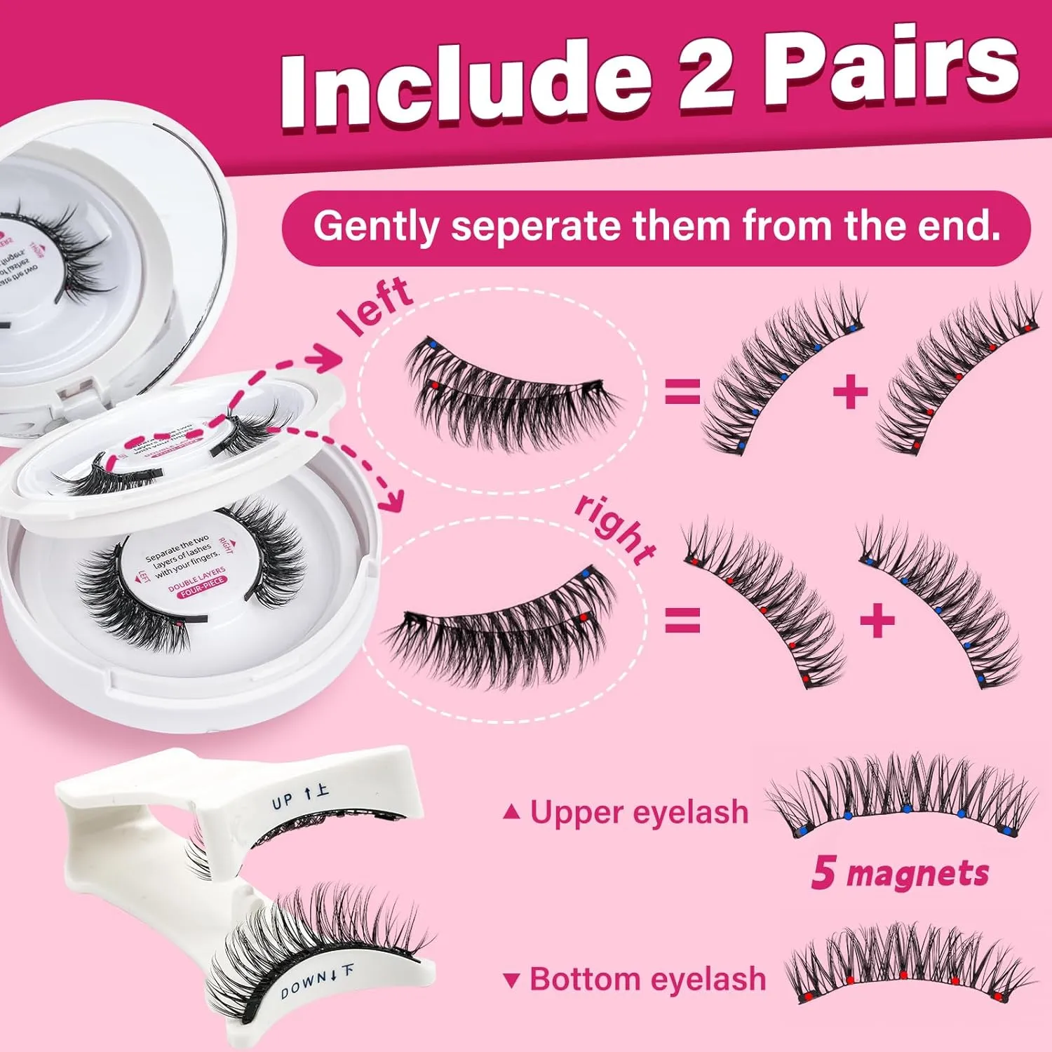 Magnetic Eyelashes With Applicator Long Lasting And Reusable Magnetic Lashes Kit 5Pcs Magnets Per Piece No Glue Needed False Eyelashes Waterproof,Cruelty Free,Easy To Wear(2Pairs,Vibrant Blissful)