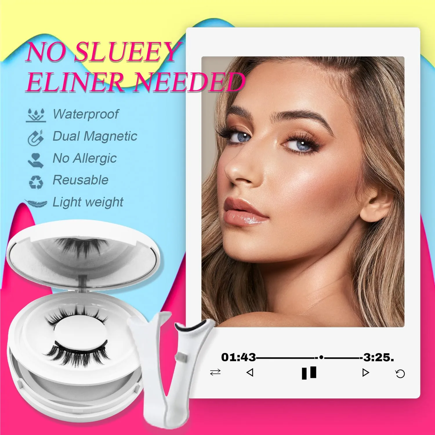 Magnetic Eyelashes with Applicator,Magnetic Eyelashes Natural Look, Ginani Magnet Lashes without Eyeliner