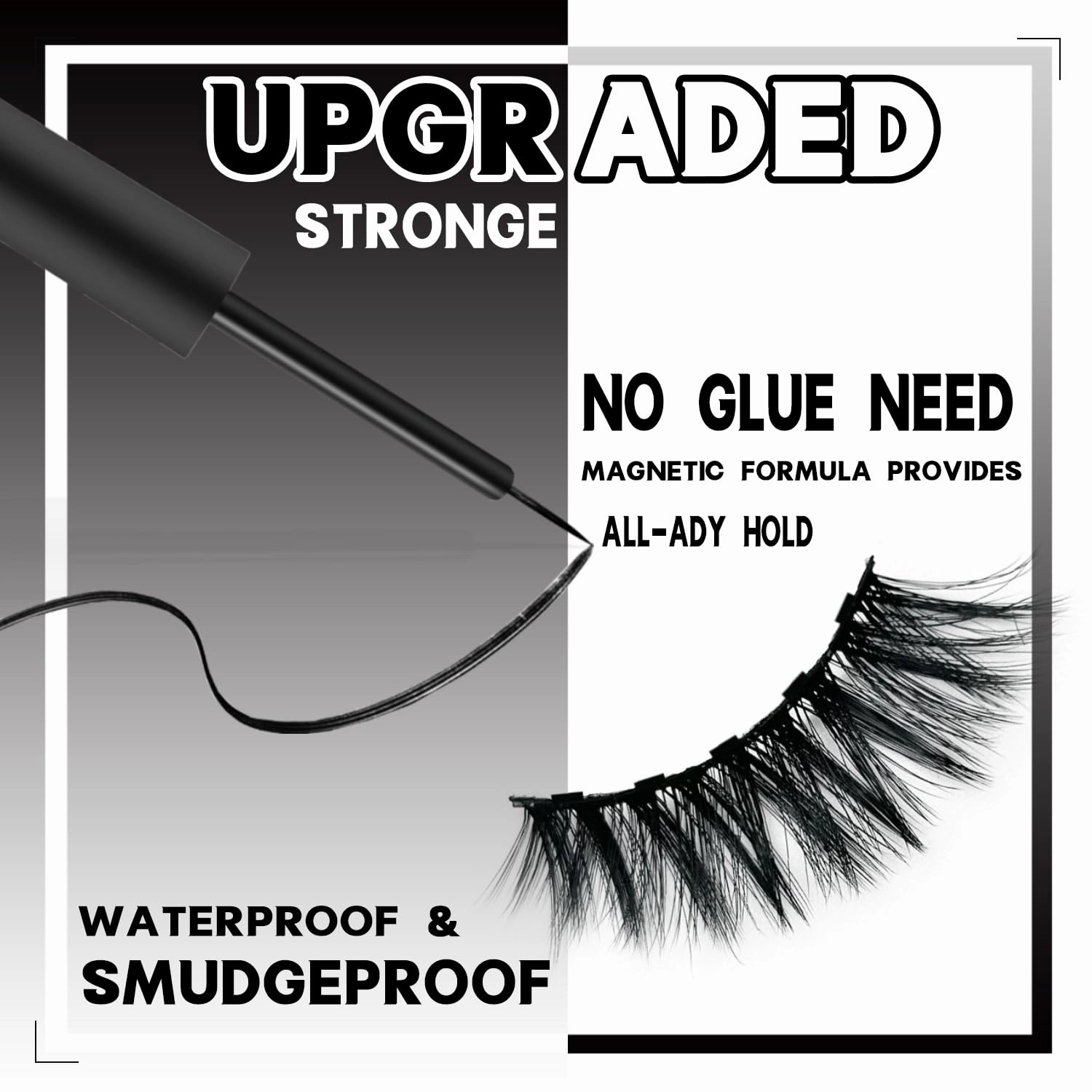 Magnetic Eyelashes,Magnetic Lashes Natural Looking with Eyeliner Kit, Reusable Fake Eye Lash, Cruelty-Free, Strongest Waterproof Liquid Liner