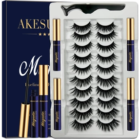 Magnetic Eyelashes with Eyeliner Kit- 10 Pairs 3D Cat-eye Magnetic Lashes Kit with Applicator,Updated 4 Tubes of Magnetic Liner & Natural Look, Reusable, Easy to Apply