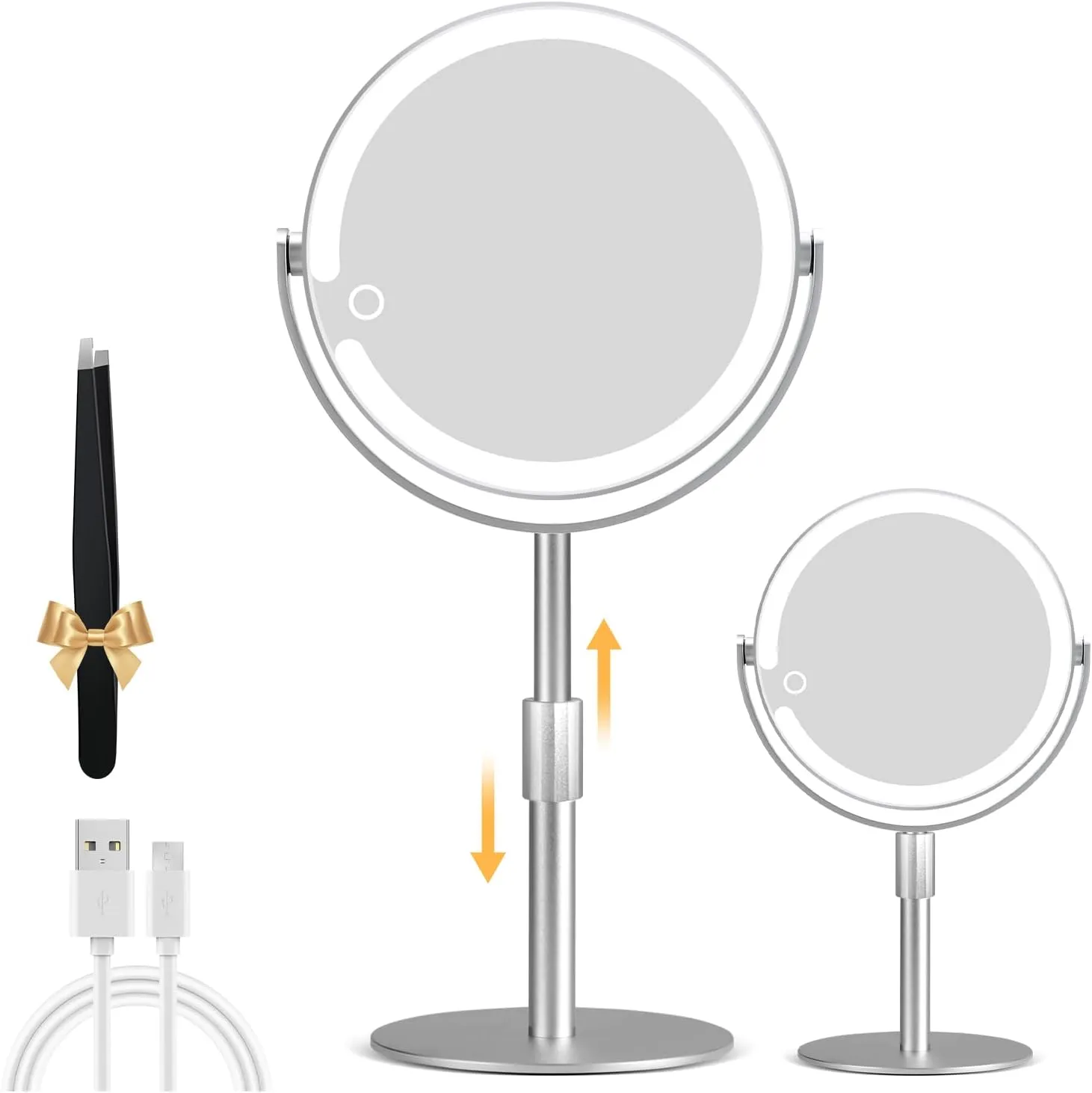 Magnifying Mirror with Light 20X, Height-Adjustable Lighted Makeup Mirror with Magnification, Double - Sided Aluminum Alloy LED Mirror, 3 Lighting Modes Ideal for Desk Bathroom Makeup, Silver