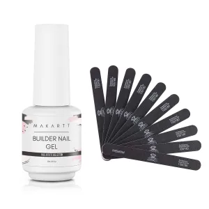 Makartt Builder Nail Gel 15 ml bundle with Makartt Nail File 100 180 Grit Emery Boards for Nails 10pcs Nail Files Professional Multifunctional Clear Gel Nail Polish Base Coat Nail Strengthener