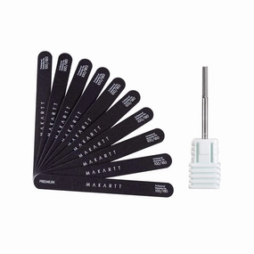 Makartt Cuticle Nail Drill Bit Safety Tungsten Carbide Cuticle Remover Drill Bit Bundle With Nail File 100 180 Grit Emery Boards for Nails 10pcs Black Nail Files