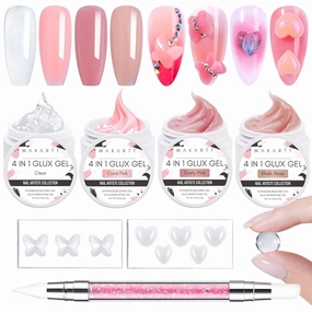 Makartt Solid Gel Builder for Nails Starter Kit: Clear Nude Pink 4 Colors for Extension 3D Sculpting Carving DIY Manicure, Molding Hard Gels with Silicone Flower Molds Sculpture Brush
