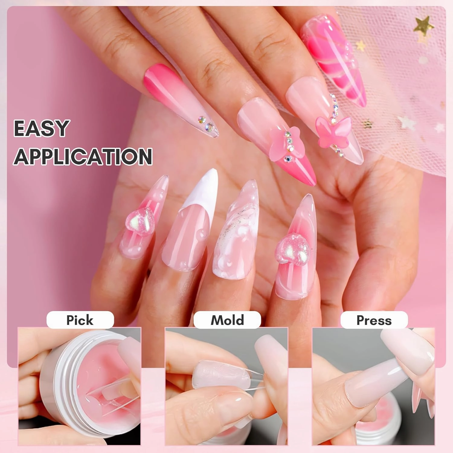 Makartt Solid Gel Builder for Nails Starter Kit: Clear Nude Pink 4 Colors for Extension 3D Sculpting Carving DIY Manicure, Molding Hard Gels with Silicone Flower Molds Sculpture Brush