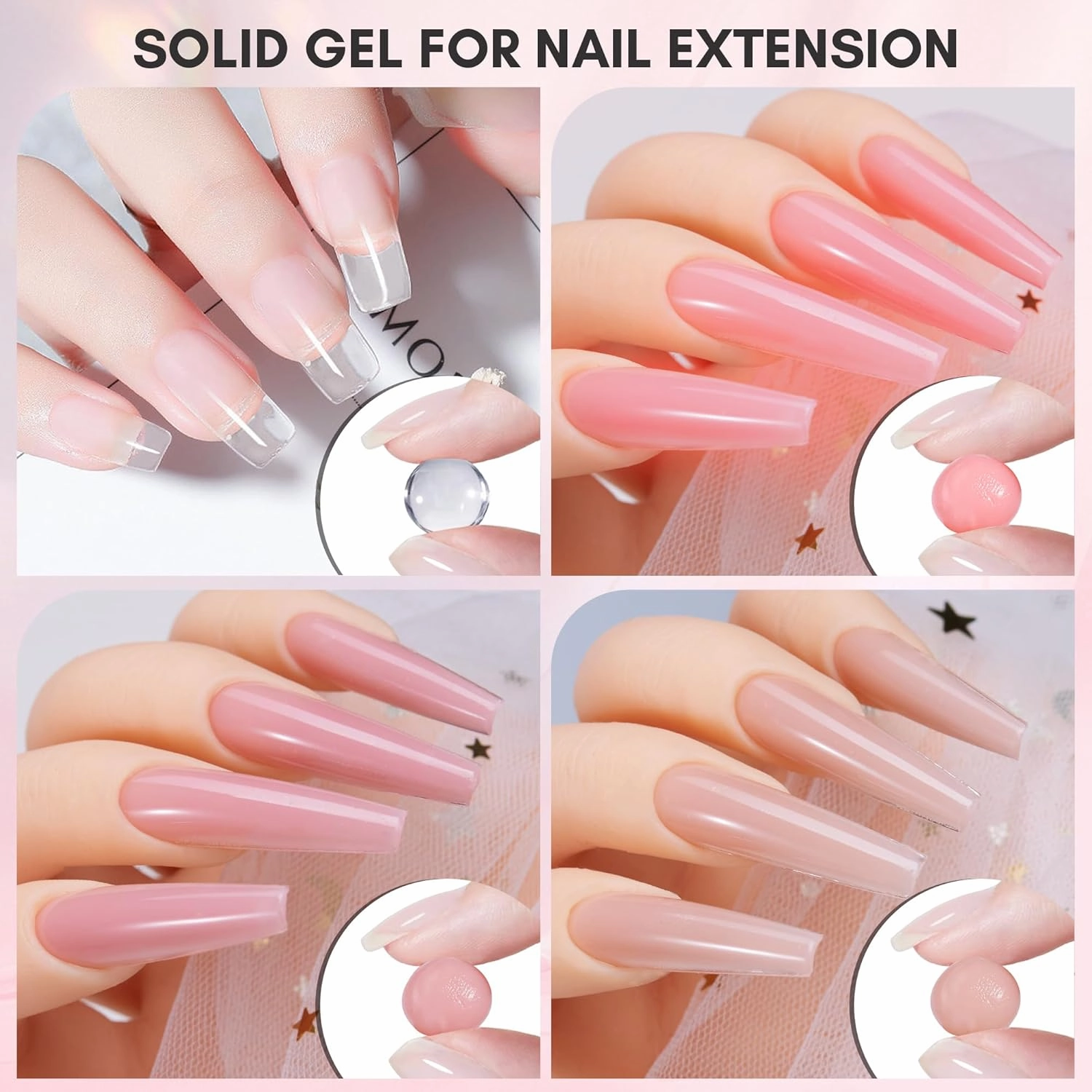 Makartt Solid Gel Builder for Nails Starter Kit: Clear Nude Pink 4 Colors for Extension 3D Sculpting Carving DIY Manicure, Molding Hard Gels with Silicone Flower Molds Sculpture Brush