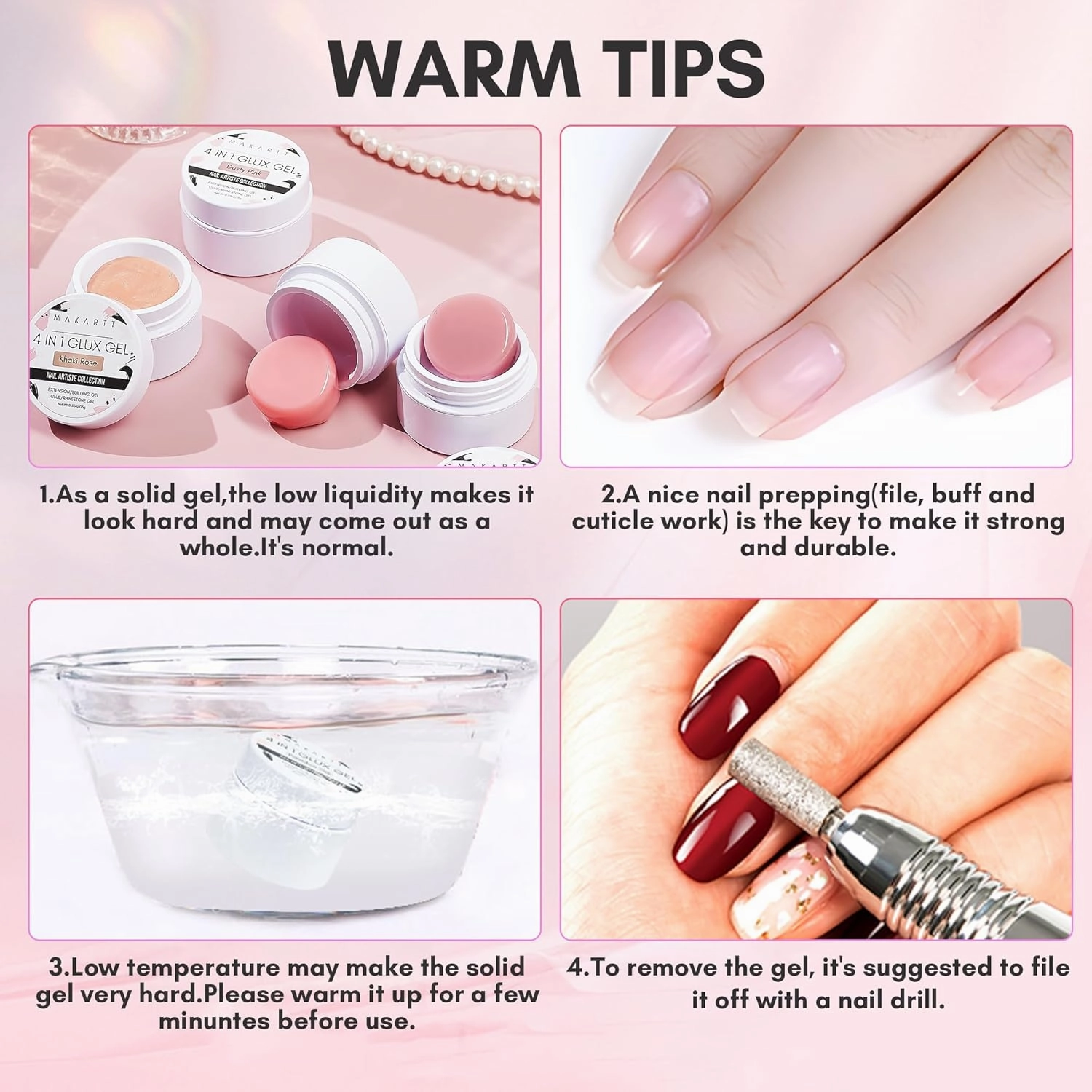 Makartt Solid Gel Builder for Nails Starter Kit: Clear Nude Pink 4 Colors for Extension 3D Sculpting Carving DIY Manicure, Molding Hard Gels with Silicone Flower Molds Sculpture Brush