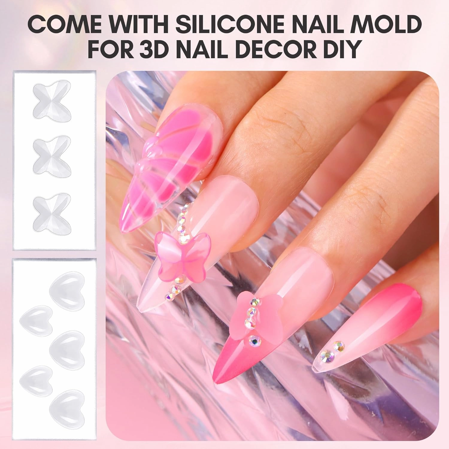 Makartt Solid Gel Builder for Nails Starter Kit: Clear Nude Pink 4 Colors for Extension 3D Sculpting Carving DIY Manicure, Molding Hard Gels with Silicone Flower Molds Sculpture Brush