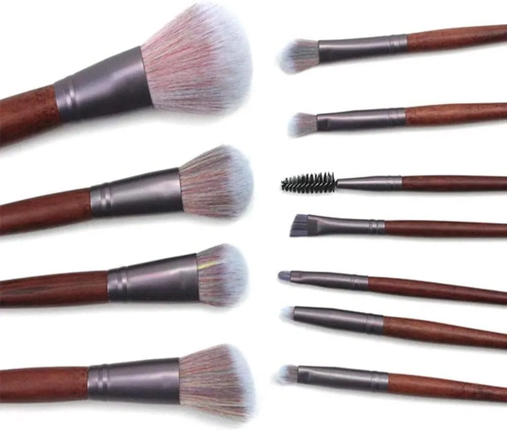 Makeup Brush Sets - 11PCS Wood Handle Soft Synthetic Fiber Hair Powder Blush Liquid Eyeliner Eyeshadow Lip Eyebrow Brush