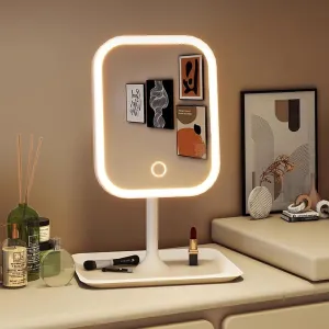 Makeup Vanity Mirror with Lights, LED Makeup Mirror with 3 Color Modes, Tabletop Vanity Lighted Mirror, 270 Rotation, 10.2"L x 7.1"W