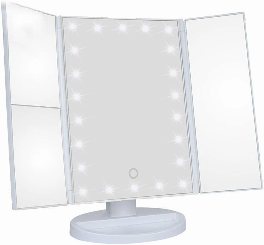 Makeup 28 Led Vanity Mirror with Lights 1x 2X 3X Magnification Touch Screen Switch 180 Degree Rotation Dual Power Supply Portable Trifold Makeup Mirror (Color : White)