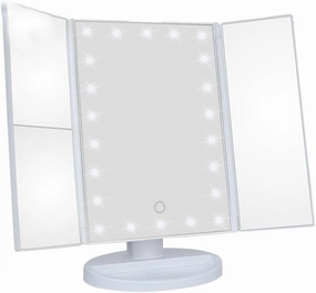 Makeup 28 Led Vanity Mirror with Lights 1x 2X 3X Magnification Touch Screen Switch 180 Degree Rotation Dual Power Supply Portable Trifold Makeup Mirror (Color : White)