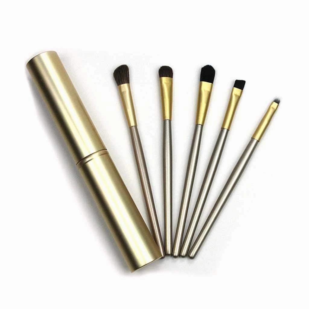 Makeup brush 5pcs Travel Portable Mini Eye Makeup Brushes Set Smudge Eyeshadow Eyeliner Eyebrow Brush Lip Make Up Brush Kit Professional (Color : Pink), Gold