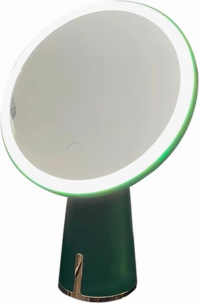 Makeup Mirror Touch Screen Light up Mirror with LED Brightness USB Rechargeable Mirror with High Definition Portable Tabletop Adjustable 90° Rotating for Bathroom or Bedroom(Green)