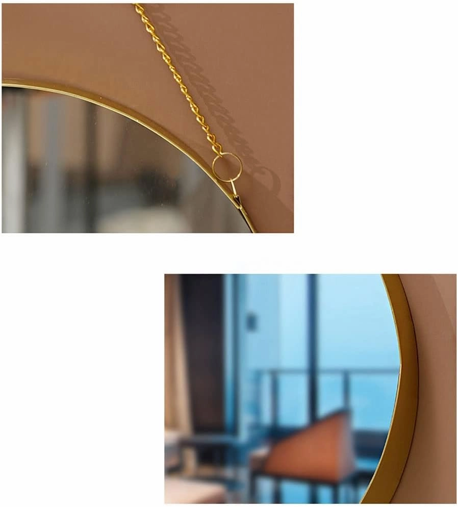 Makeup Mirror Wall-Mounted Mirror Without Punching Bathroom High-Definition Cosmetic Mirror with Chain Metal Round Decorative Mirror Lighted Makeup Mirror(Small)