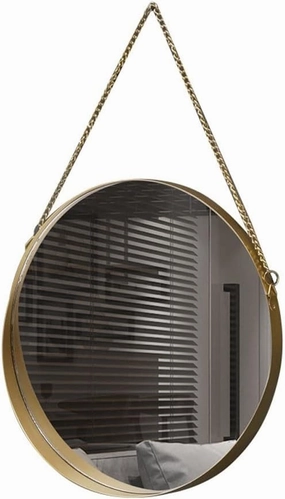 Makeup Mirror Wall-Mounted Mirror Without Punching Bathroom High-Definition Cosmetic Mirror with Chain Metal Round Decorative Mirror Lighted Makeup Mirror(Small)
