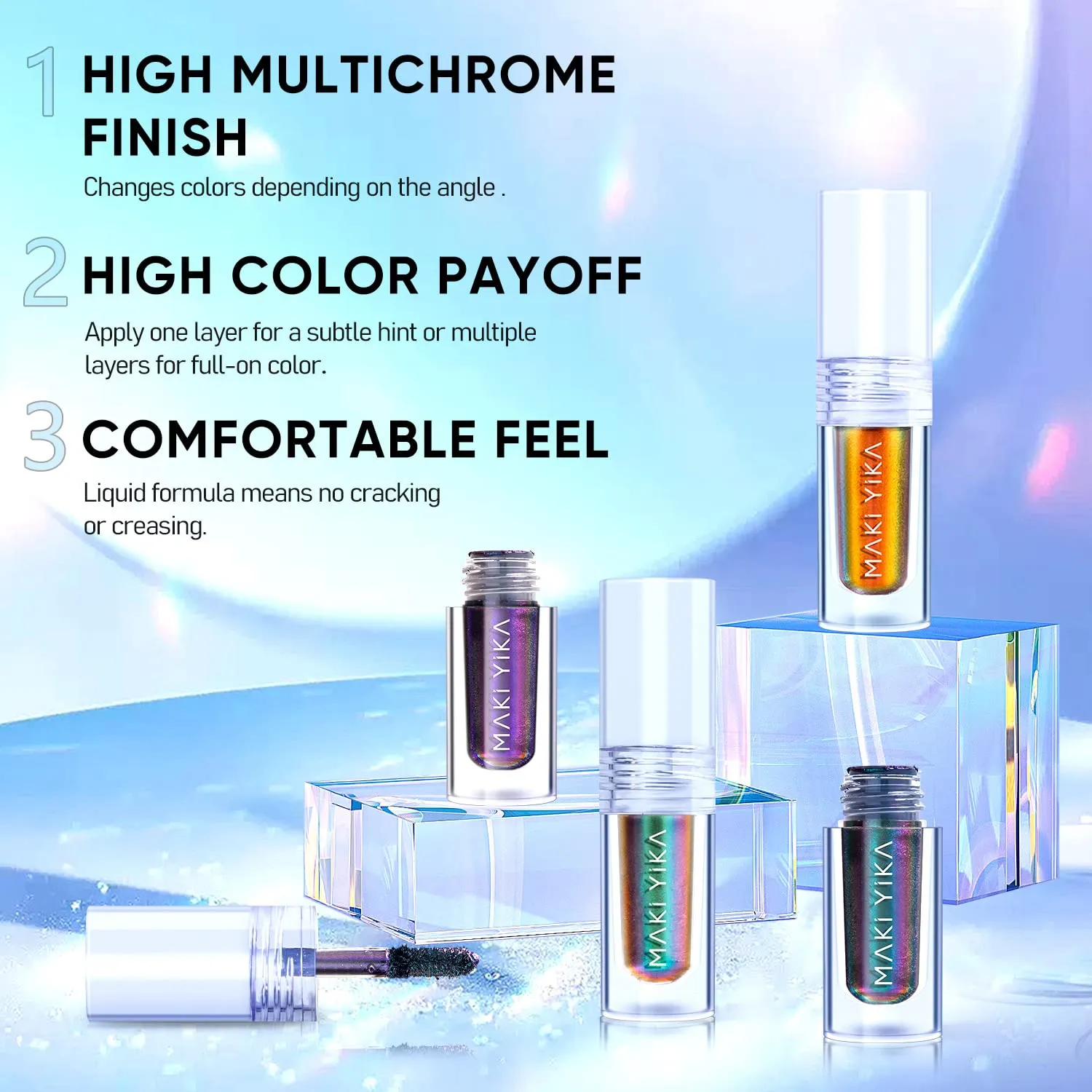 MAKI YIKA 5Pc Glitter Eyeshadow Liquid Multichrome Eyeshadows Long Lasting, Metallic Chameleon Eye Shadow Smudgeproof Holographic Eye Topper Glitters (#1 3 5 6 7)