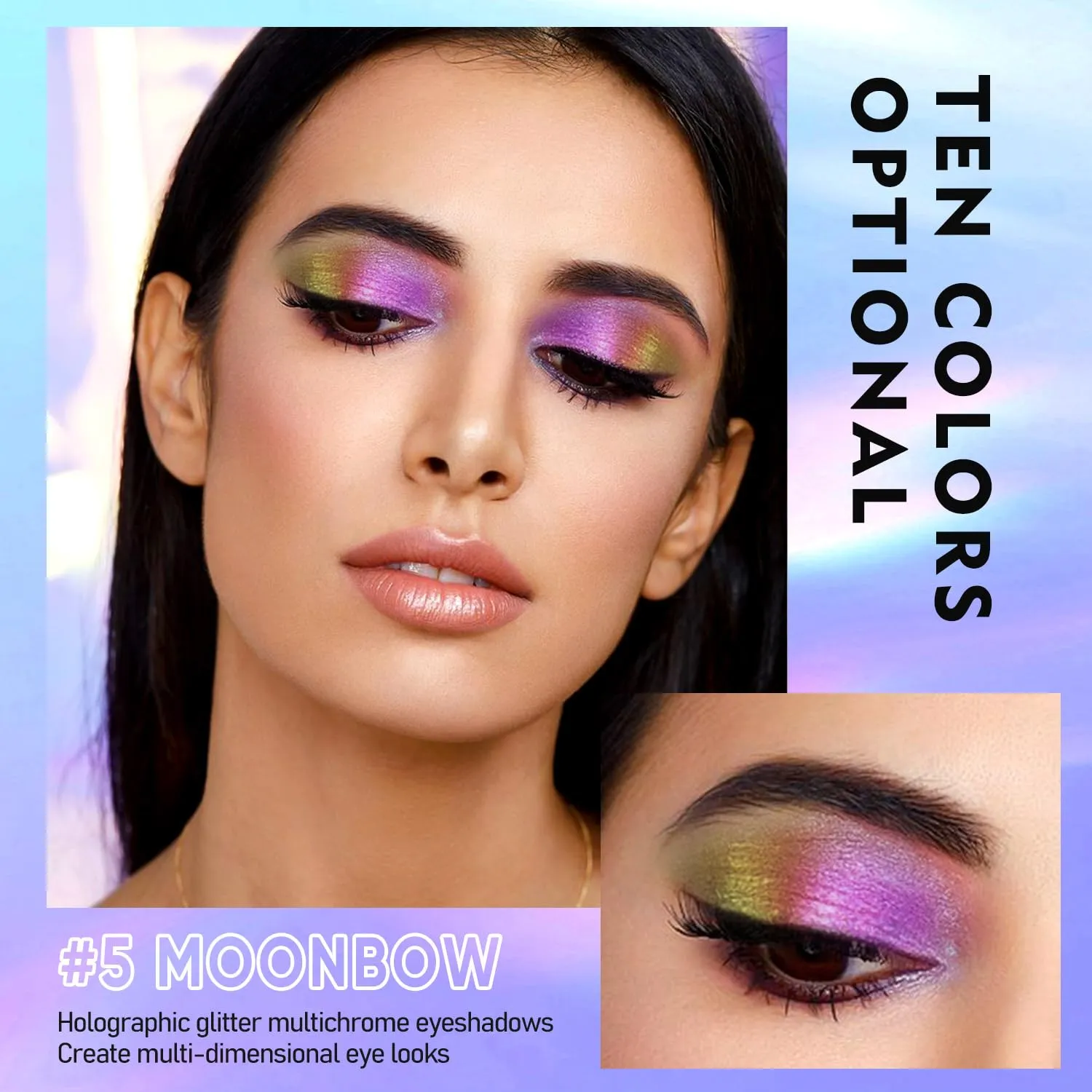 MAKI YIKA 5Pc Glitter Eyeshadow Liquid Multichrome Eyeshadows Long Lasting, Metallic Chameleon Eye Shadow Smudgeproof Holographic Eye Topper Glitters (#1 3 5 6 7)