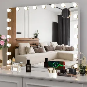 MAMIZO Hollywood Vanity Mirror with Light, Makeup Mirror with Dimmer LED, Lighted Vanity Mirror w/USB, 3 Light Colors, Touch Control 10X Magning,Tabletop/Wall-Mounted (32.6'')